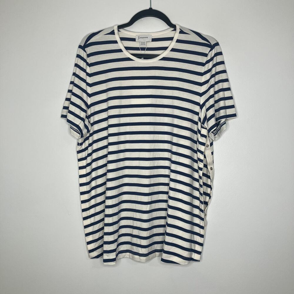 NWT SERAPHINE Maternity Short Sleeve Stripe Nursing Tee Snap Sides Large - Picture 2 of 7